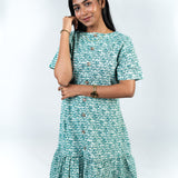 Baby blue floral cotton short dress