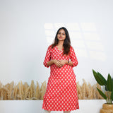 Red V neck cotton kurti