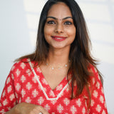 Red V neck cotton kurti