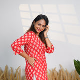 Red V neck cotton kurti