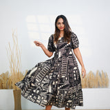 Black floral cotton midi dress