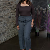 Cotton straight pants with tie