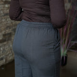 Cotton straight pants with tie