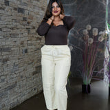 Cotton straight pants with tie