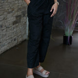 Cotton straight pants with tie