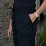 Cotton straight pants with tie