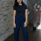 Cotton straight pants with tie