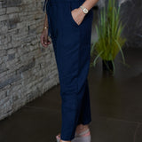 Cotton straight pants with tie