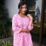 Pink floral peplum cotton short kurti