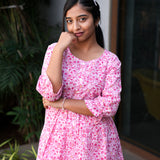 Pink floral peplum cotton short kurti