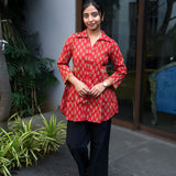 Crimson hand block printed cotton short kurti