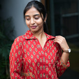 Crimson hand block printed cotton short kurti