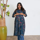 Blue geometric maternity nursing wear