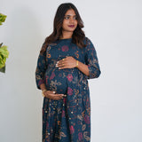 Blue geometric maternity nursing wear