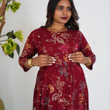 Maroon geometric maternity nursing wear