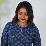 Royal blue floral cotton kurti