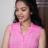 Pink cotton shirt dress(attached sleeves)