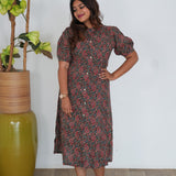 Black with red ajrakh cotton shirt dress