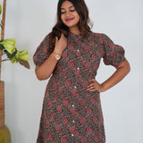 Black with red ajrakh cotton shirt dress