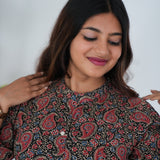 Black with red ajrakh cotton shirt dress