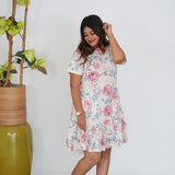 Off white roses cotton short dress