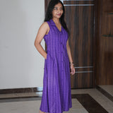 Purple stripes cotton shirt dress(attached sleeves)