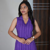 Purple stripes cotton shirt dress(attached sleeves)