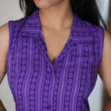 Purple stripes cotton shirt dress(attached sleeves)