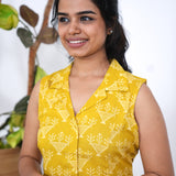 Mustard snowflake cotton shirt dress(attached sleeves)