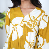 Mustard V neck cotton peplum top