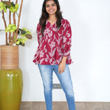 Maroon V neck cotton peplum top