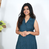 Peacock blue cotton shirt dress(attached sleeves)