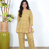 Mustard angrakha floral co-ord set