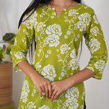 Lime green roses cotton kurti