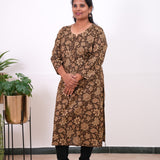 Brown floral plus cotton kurti