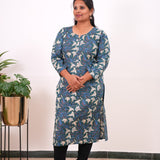 Beige tulips plus cotton kurti