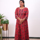 Red ajrakh plus long gown