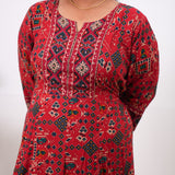 Red ajrakh plus long gown