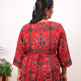 Red ajrakh plus long gown