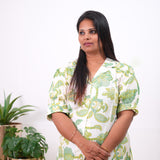 Off white and lime green plus cotton shirt dress