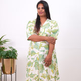 Off white and lime green plus cotton shirt dress