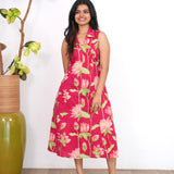 Red lillies cotton shirt dress(attached sleeves)