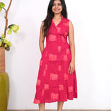 Red elephant cotton shirt dress(attached sleeves)