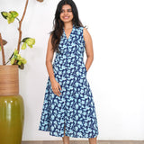 Royal blue hibiscus cotton shirt dress(attached sleeves)