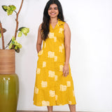 Mustard elephant cotton shirt dress(attached sleeves)