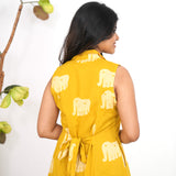 Mustard elephant cotton shirt dress(attached sleeves)