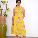 Mustard lillies cotton shirt dress(attached sleeves)