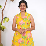 Mustard lillies cotton shirt dress(attached sleeves)