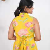 Mustard lillies cotton shirt dress(attached sleeves)