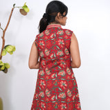 Ira cotton v neck gathered dress-Crimson(attached sleeves)